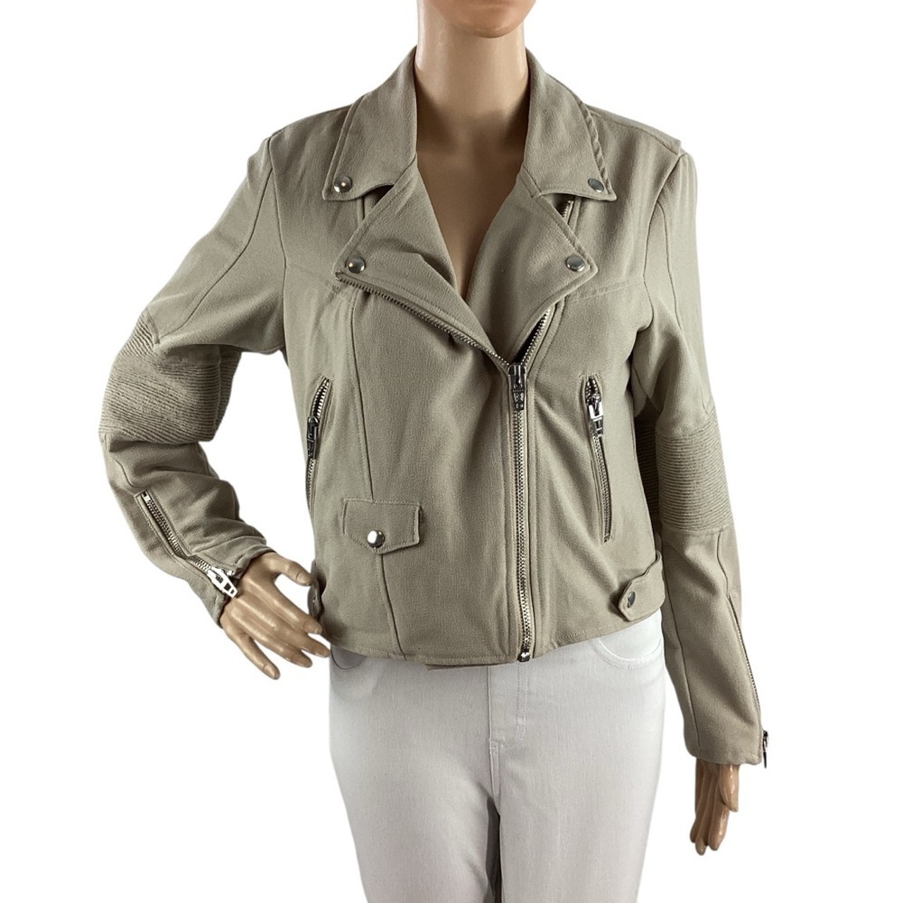 BLANKNYC Songbird Moto Jacket Beige Crepe Textured Size M